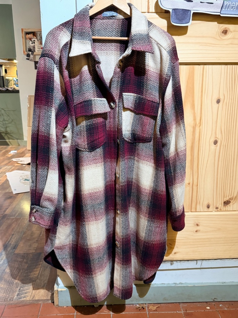 Sweet Love Plaid flannel shacket in Cream and Burgundy